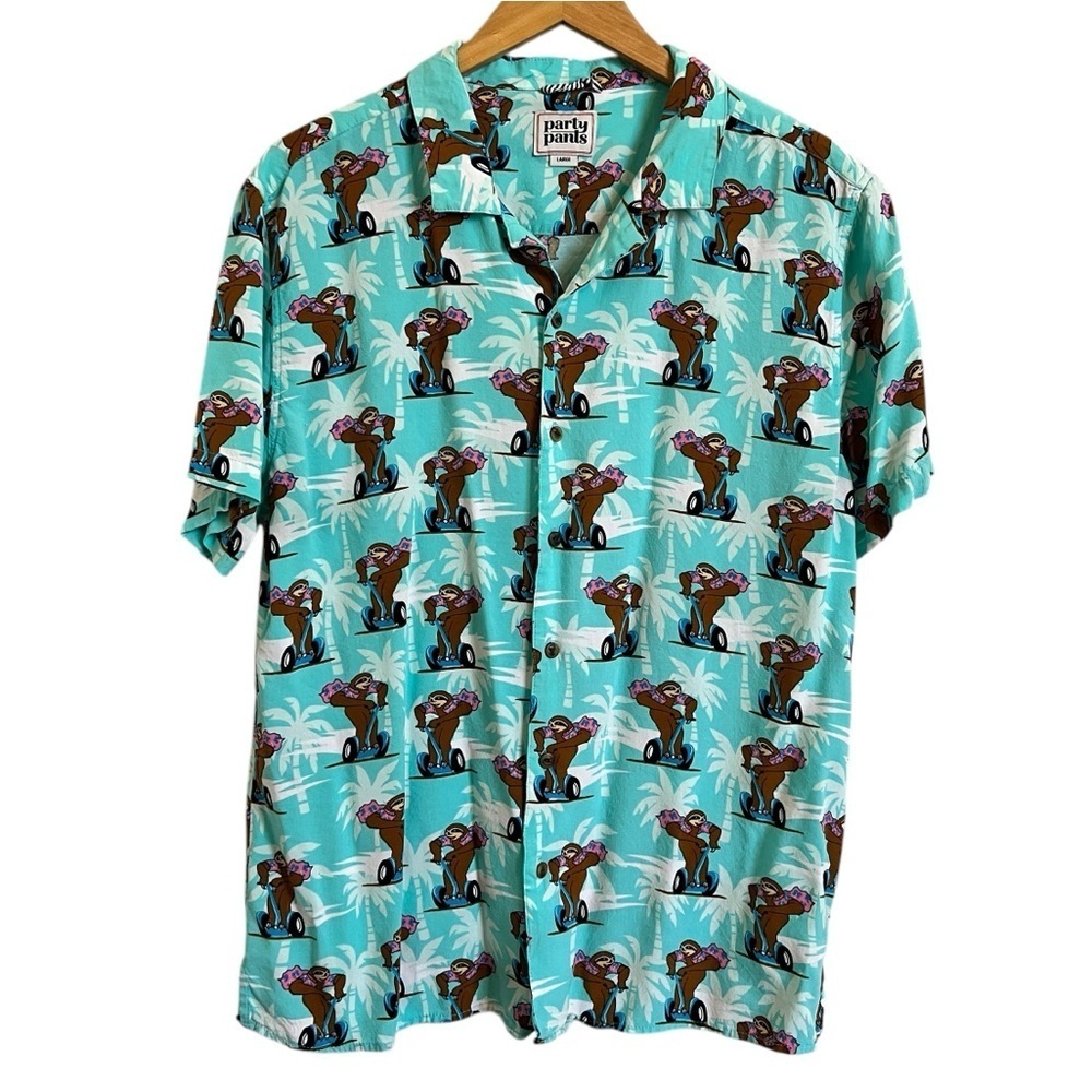 Party Pants shirt sloth on Segway print button down short sleeve unisex large